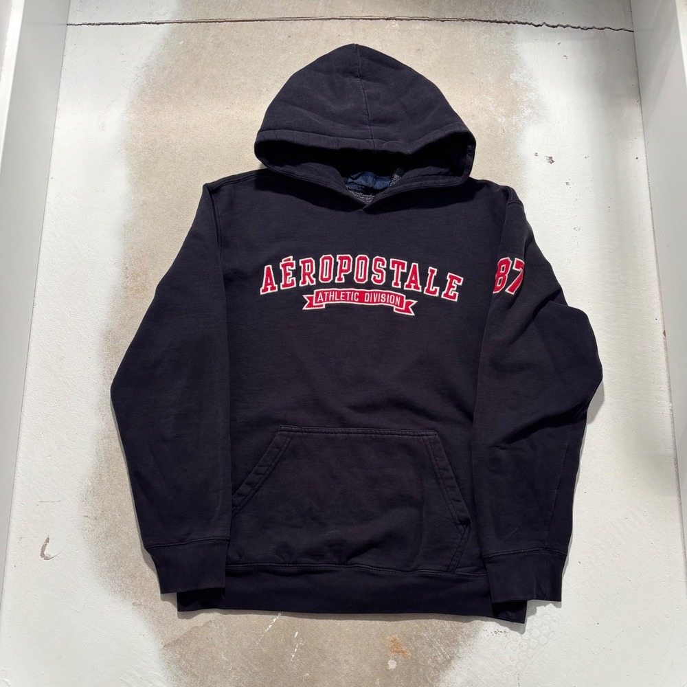 Aeropostale Mens Athletic Division Hoodie Navy Blue Embroidered Logo Size S